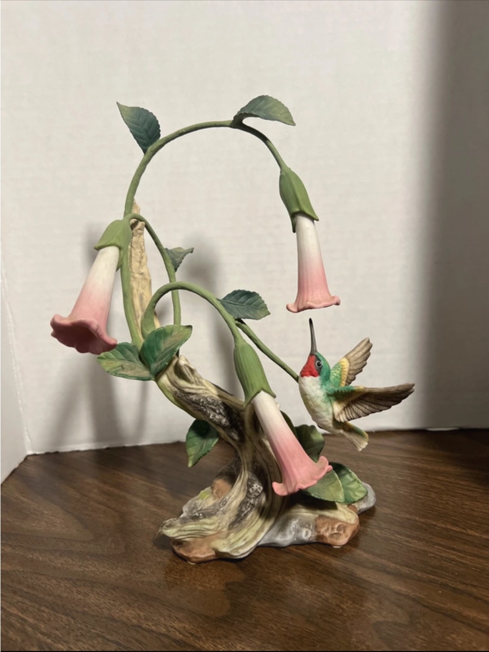 Homco Pink and Green Hummingbird Floral Figurine